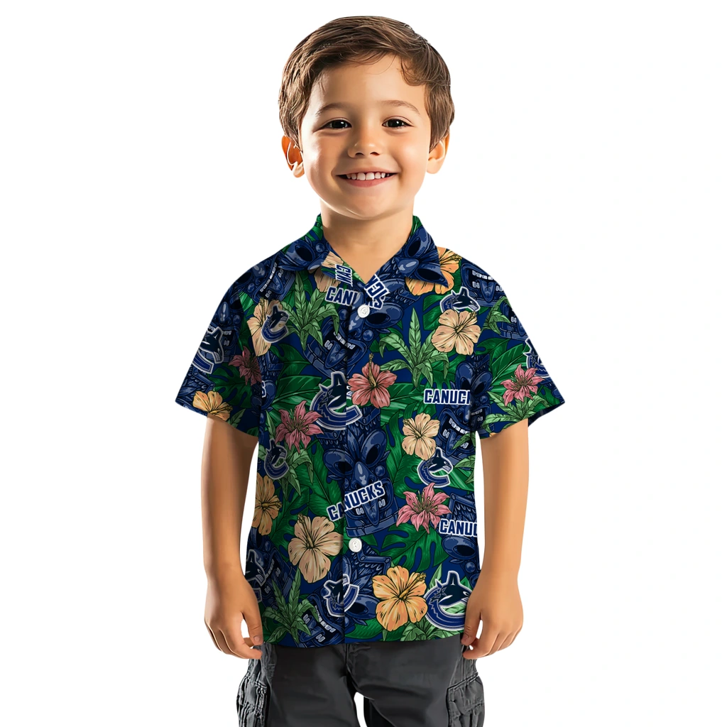 Vancouver Canucks Hawaiian Shirt - Hibiscus Tiki Jungle vancouver canucks tiki jungle blue hawaiian shirts top rated