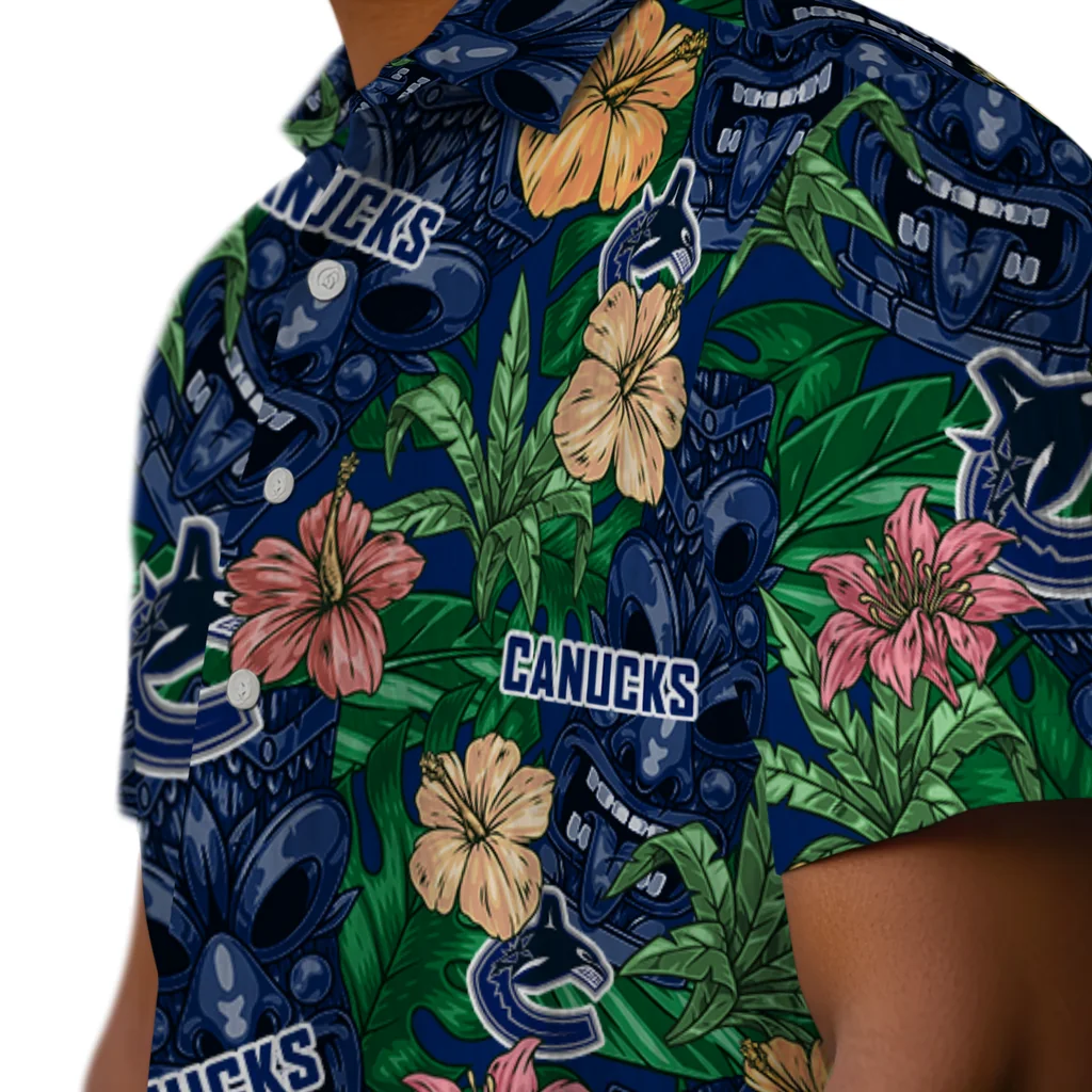Vancouver Canucks Hawaiian Shirt - Hibiscus Tiki Jungle vancouver canucks tiki jungle blue hawaiian shirts trendy