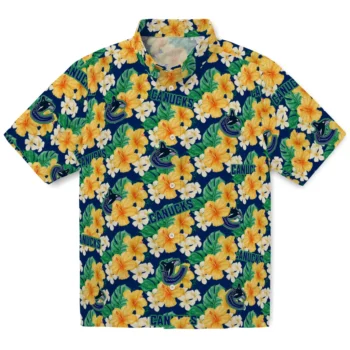 vancouver canucks hibiscus tropics blue yellow hawaiian shirts best selling