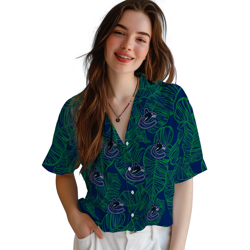 Vancouver Canucks Hawaiian Shirt - Leaf Outline vancouver canucks leaf outline blue hawaiian shirts latest model