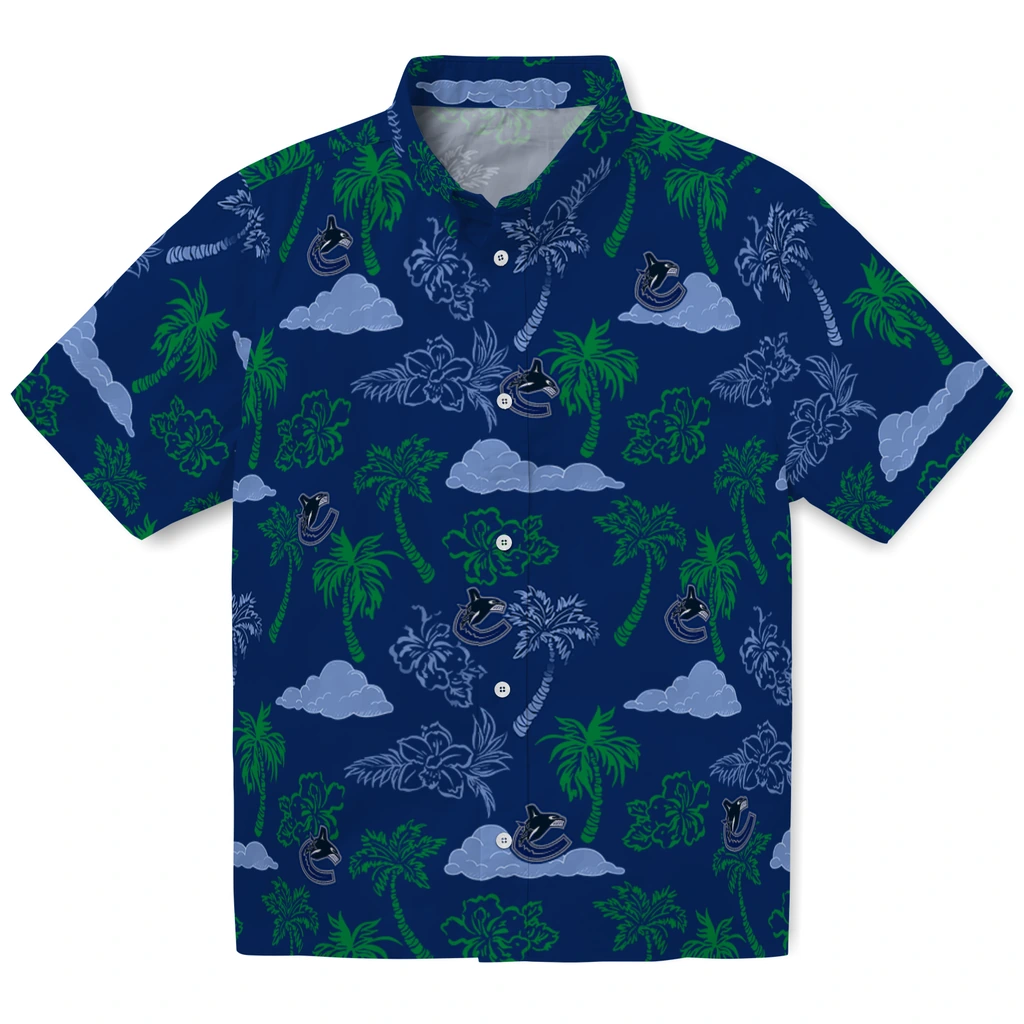 Vancouver Canucks Hawaiian Shirt - Palm And Clouds vancouver canucks palm and clouds blue hawaiian shirts best selling