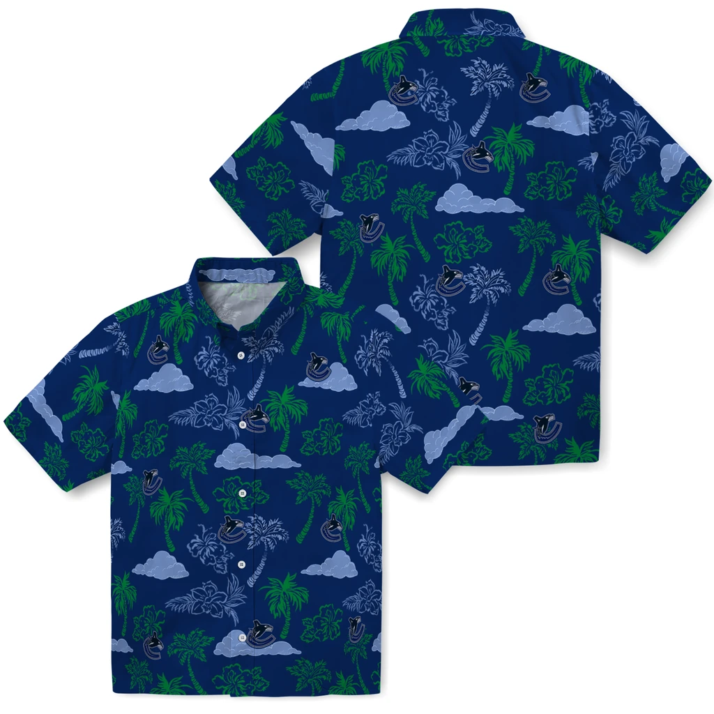 Vancouver Canucks Hawaiian Shirt - Palm And Clouds vancouver canucks palm and clouds blue hawaiian shirts high quality
