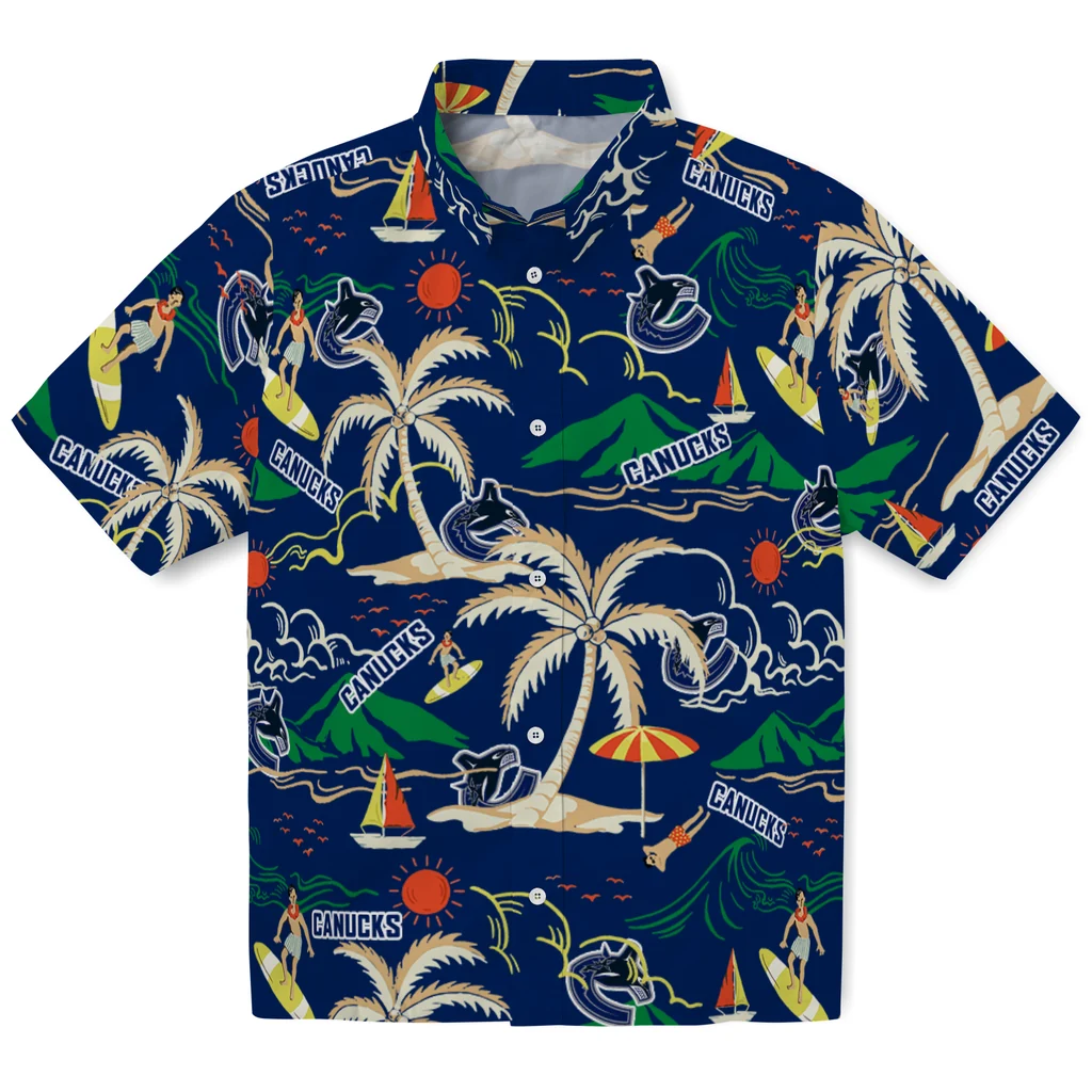 Vancouver Canucks Hawaiian Shirt - Palm Tree Island vancouver canucks palm tree island blue hawaiian shirts best selling