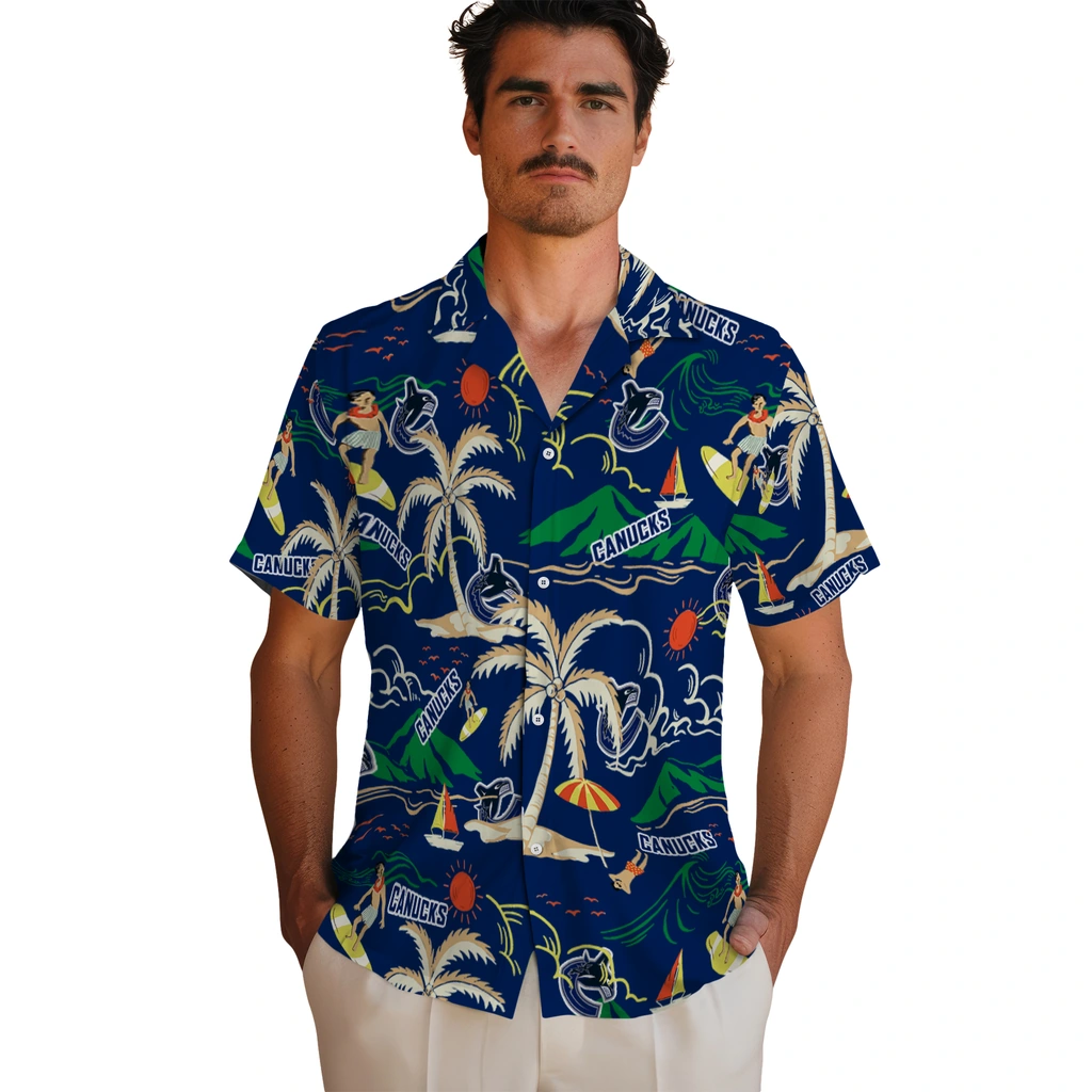 Vancouver Canucks Hawaiian Shirt - Palm Tree Island vancouver canucks palm tree island blue hawaiian shirts fashion forward