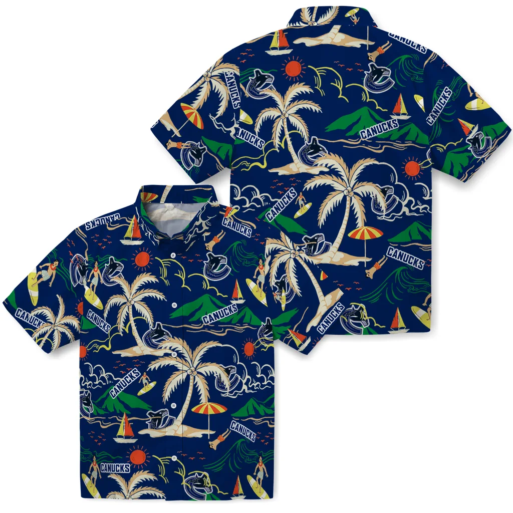 Vancouver Canucks Hawaiian Shirt - Palm Tree Island vancouver canucks palm tree island blue hawaiian shirts high quality