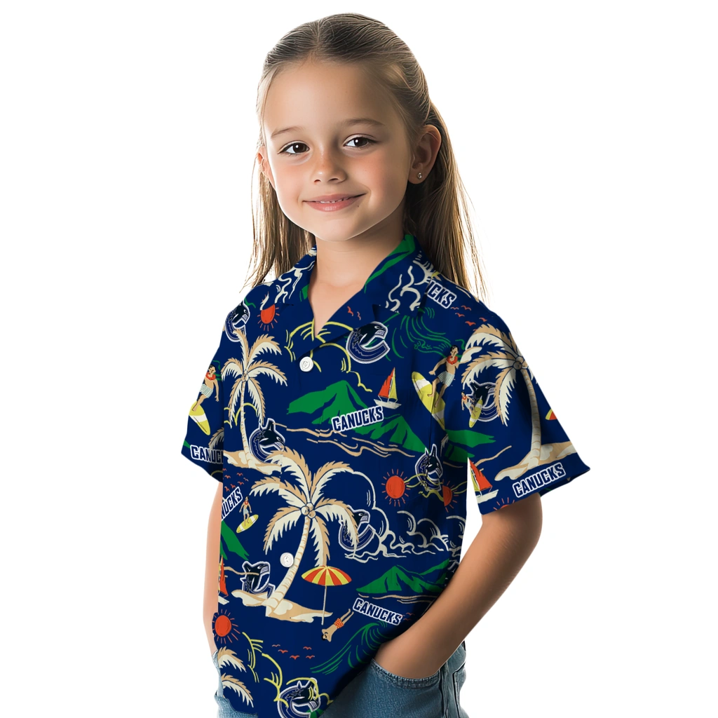 Vancouver Canucks Hawaiian Shirt - Palm Tree Island vancouver canucks palm tree island blue hawaiian shirts premium grade