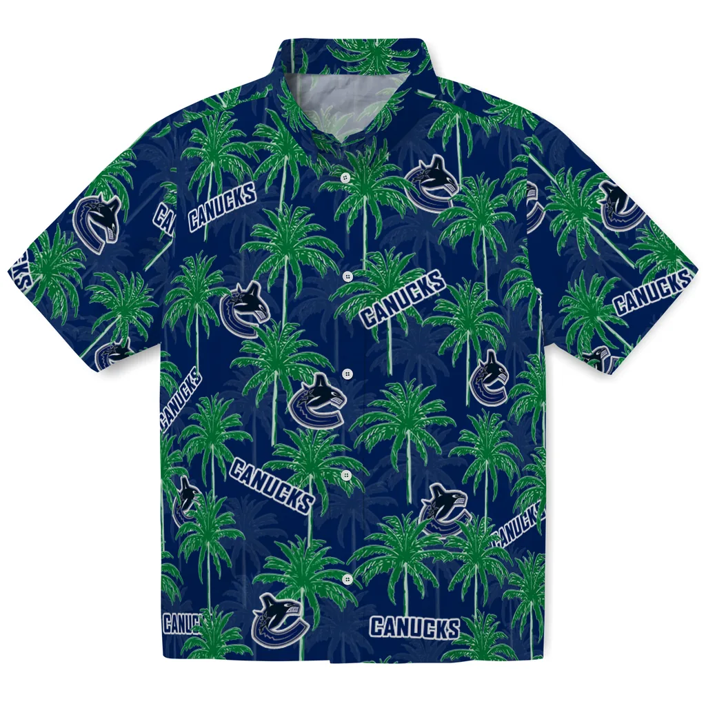 Vancouver Canucks Hawaiian Shirt - Palm Tree Motif vancouver canucks palm grove blue hawaiian shirts best selling