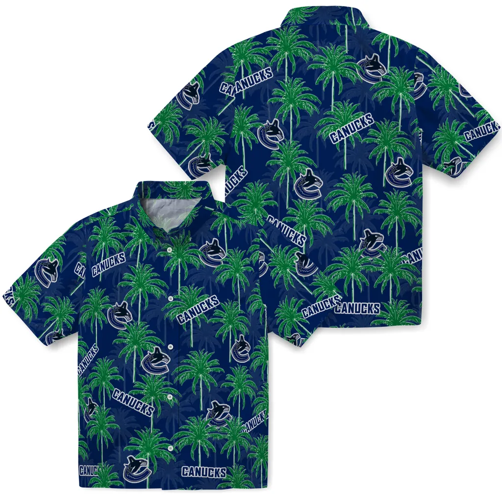 Vancouver Canucks Hawaiian Shirt - Palm Tree Motif vancouver canucks palm grove blue hawaiian shirts high quality
