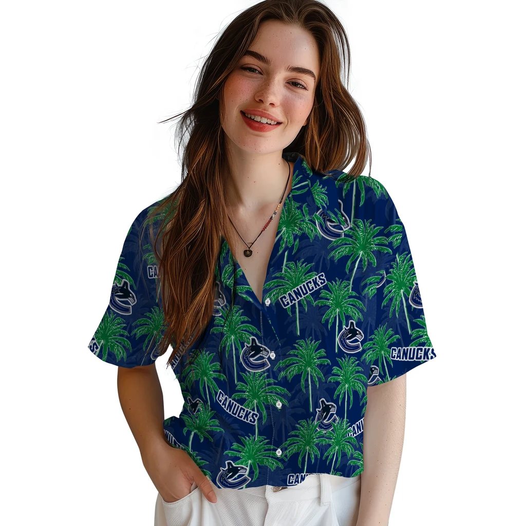 Vancouver Canucks Hawaiian Shirt - Palm Tree Motif vancouver canucks palm grove blue hawaiian shirts latest model