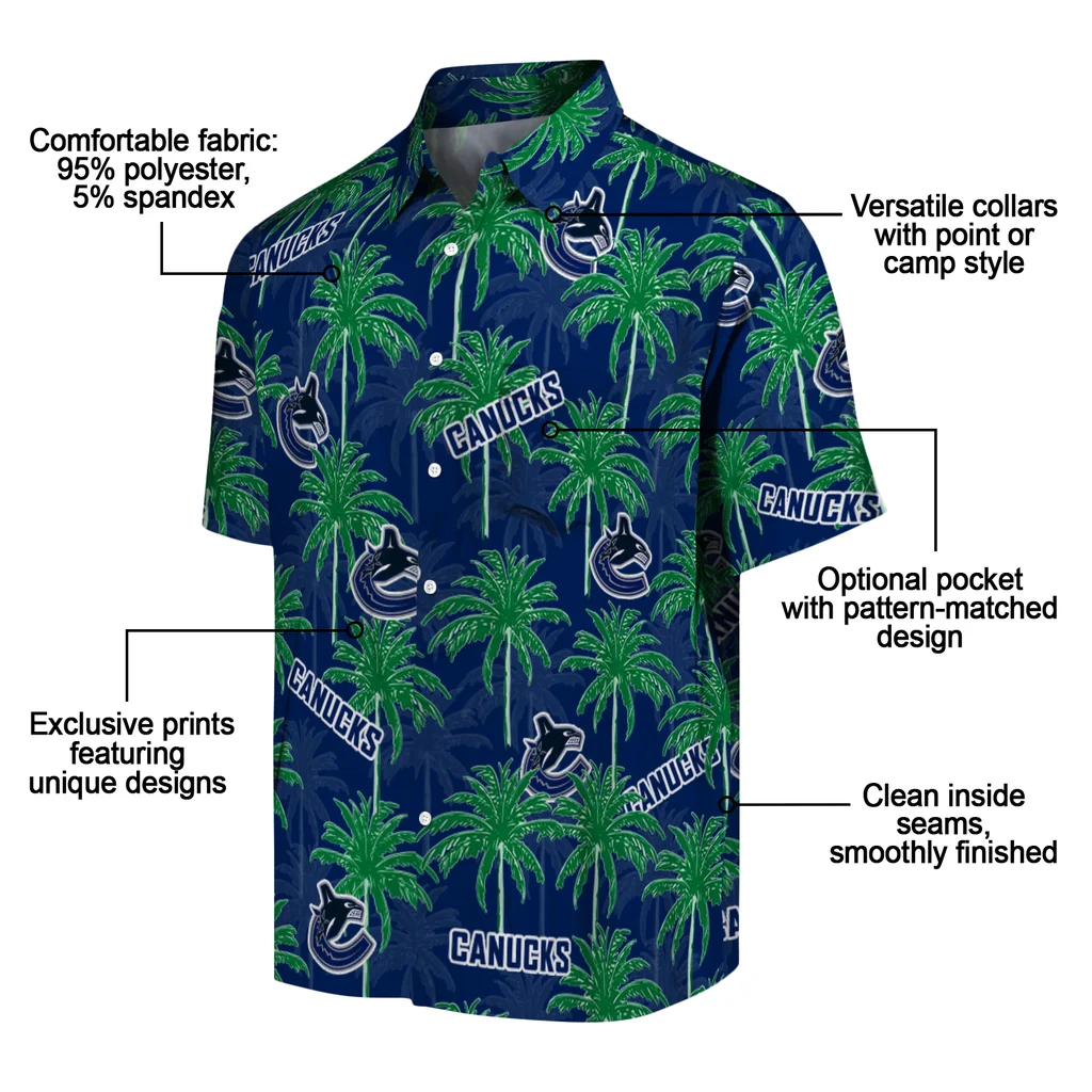 Vancouver Canucks Hawaiian Shirt - Palm Tree Motif vancouver canucks palm grove blue hawaiian shirts new arrival