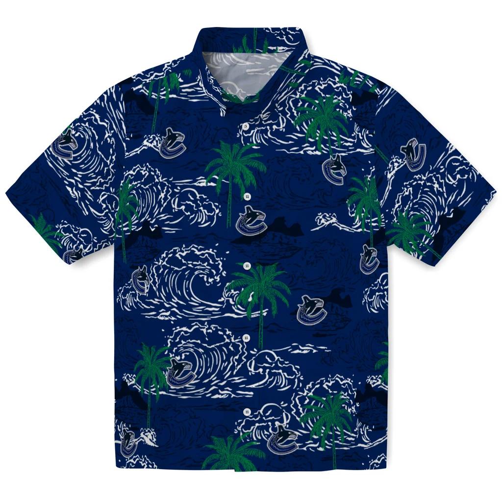Vancouver Canucks Hawaiian Shirt - Wave Palm vancouver canucks wave palm blue hawaiian shirts best selling