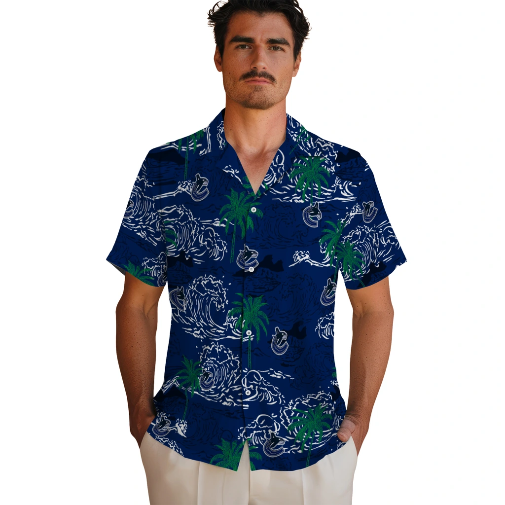 Vancouver Canucks Hawaiian Shirt - Wave Palm vancouver canucks wave palm blue hawaiian shirts fashion forward
