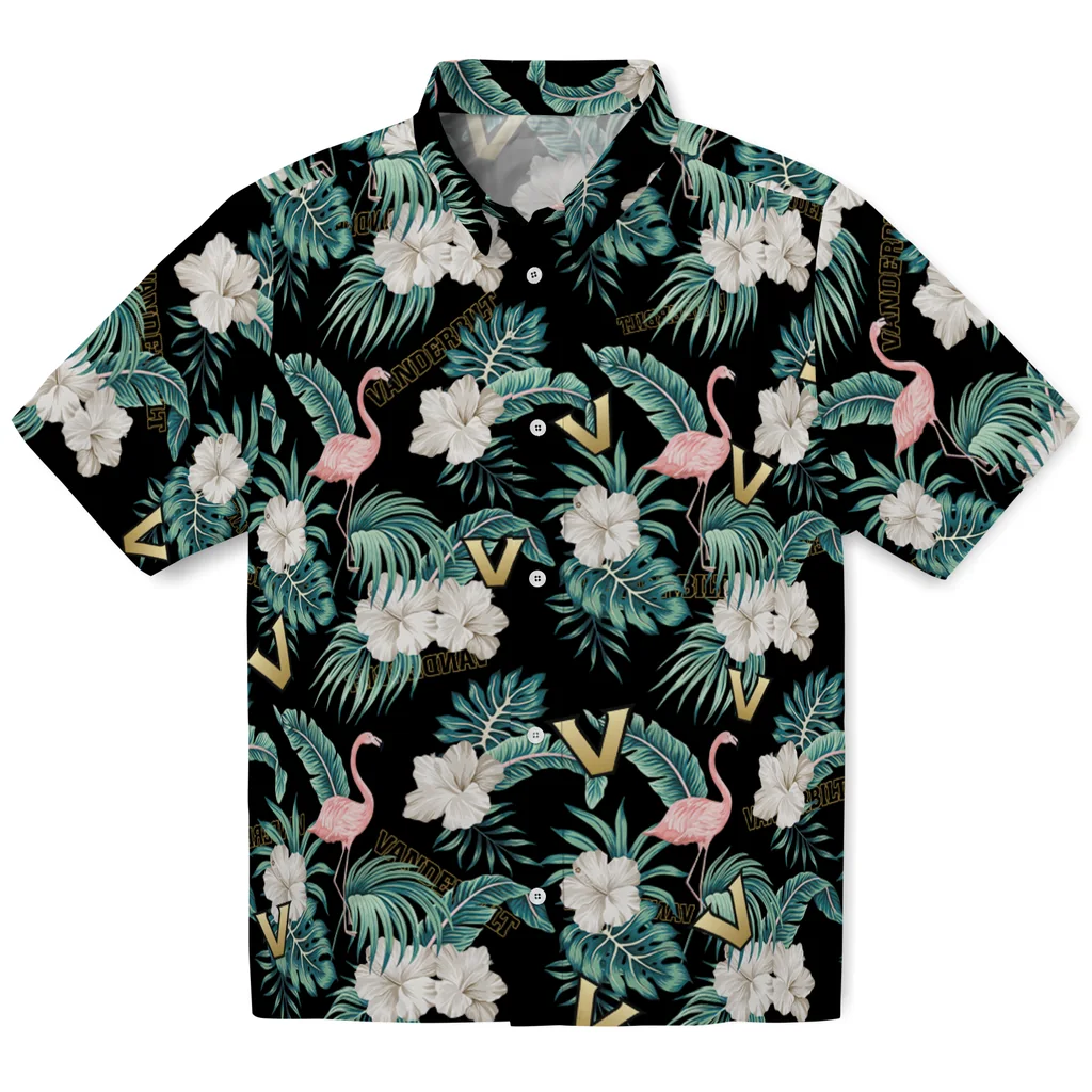 Vanderbilt Commodores Hawaiian Shirt - Flamingo and Hibiscus vanderbilt commodores flamingo palms black hawaiian shirts best selling