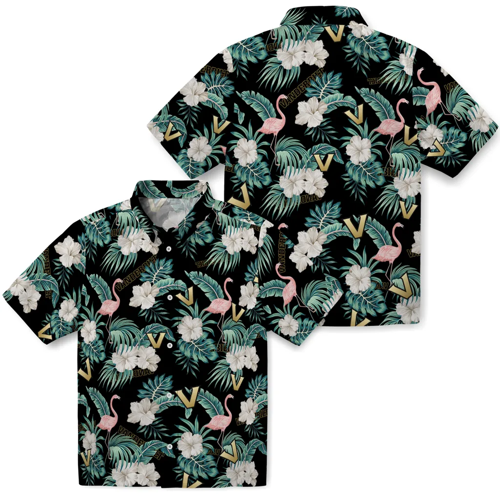 Vanderbilt Commodores Hawaiian Shirt - Flamingo and Hibiscus vanderbilt commodores flamingo palms black hawaiian shirts high quality