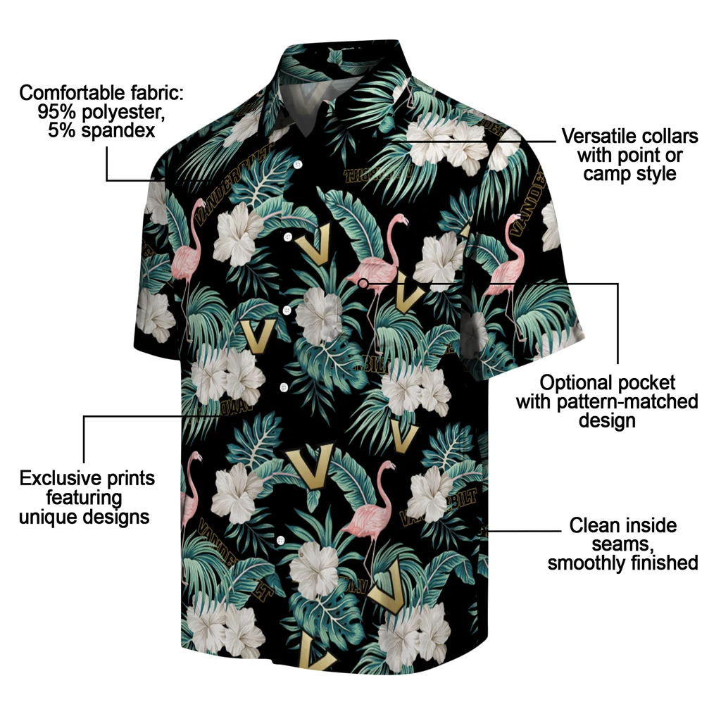 Vanderbilt Commodores Hawaiian Shirt - Flamingo and Hibiscus vanderbilt commodores flamingo palms black hawaiian shirts new arrival