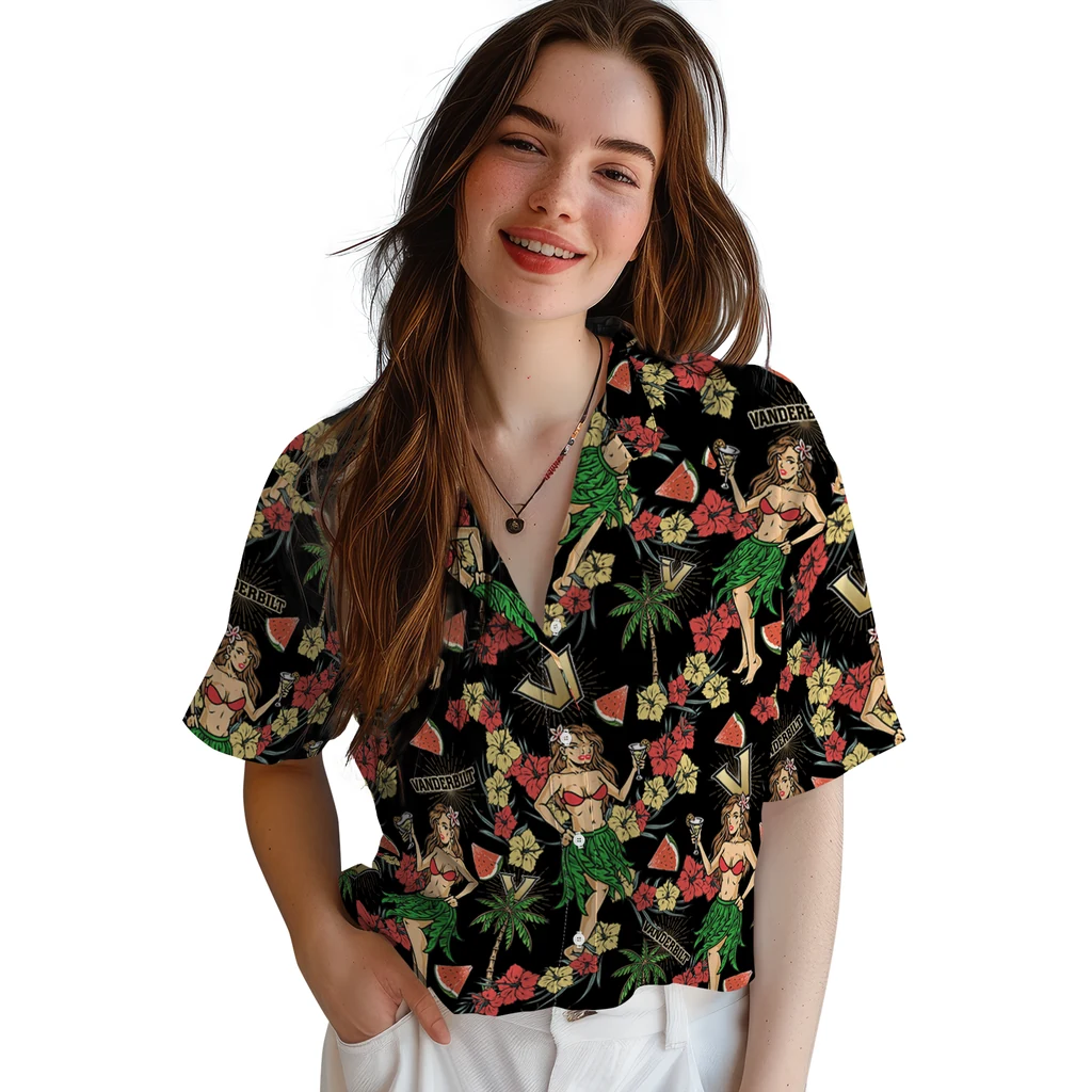 Vanderbilt Commodores Hawaiian Shirt - Hawaiian Girls Design vanderbilt commodores hawaiian girls design black hawaiian shirts latest model