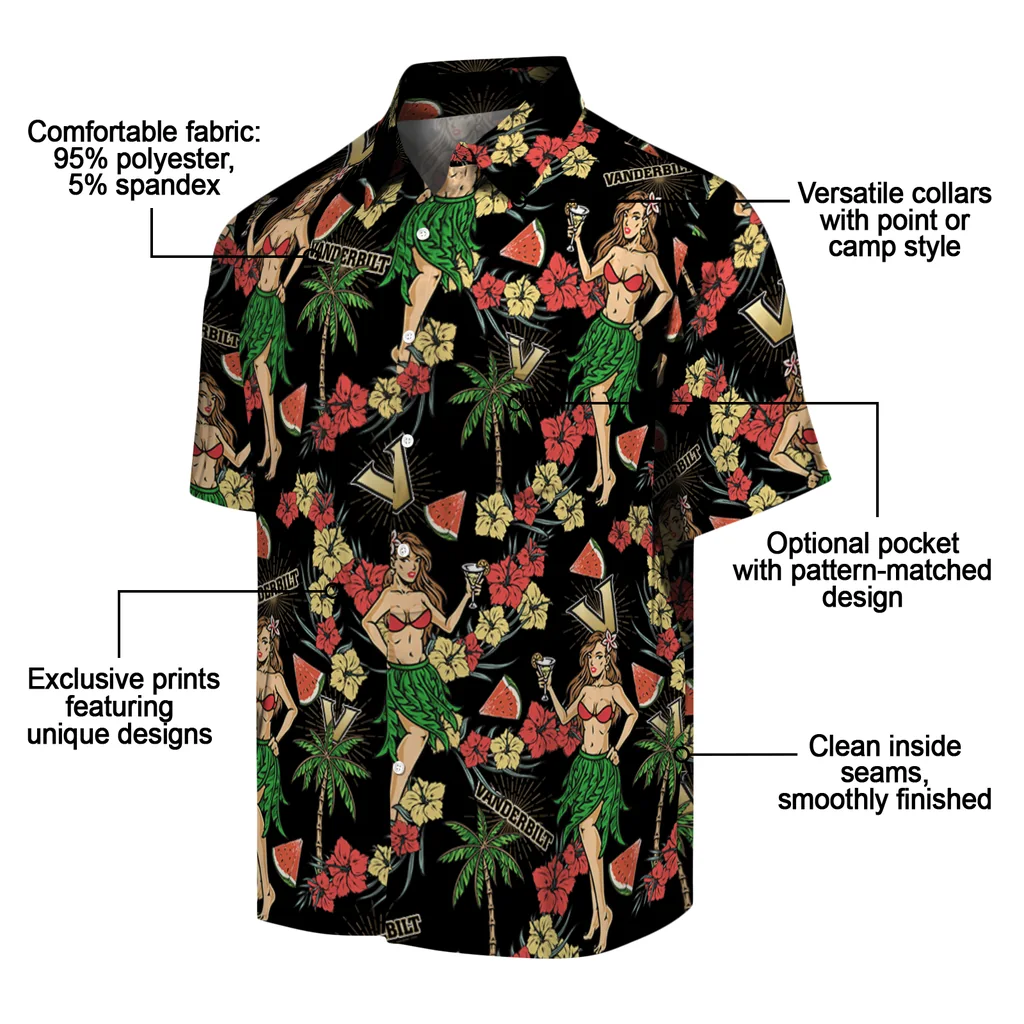 Vanderbilt Commodores Hawaiian Shirt - Hawaiian Girls Design vanderbilt commodores hawaiian girls design black hawaiian shirts new arrival
