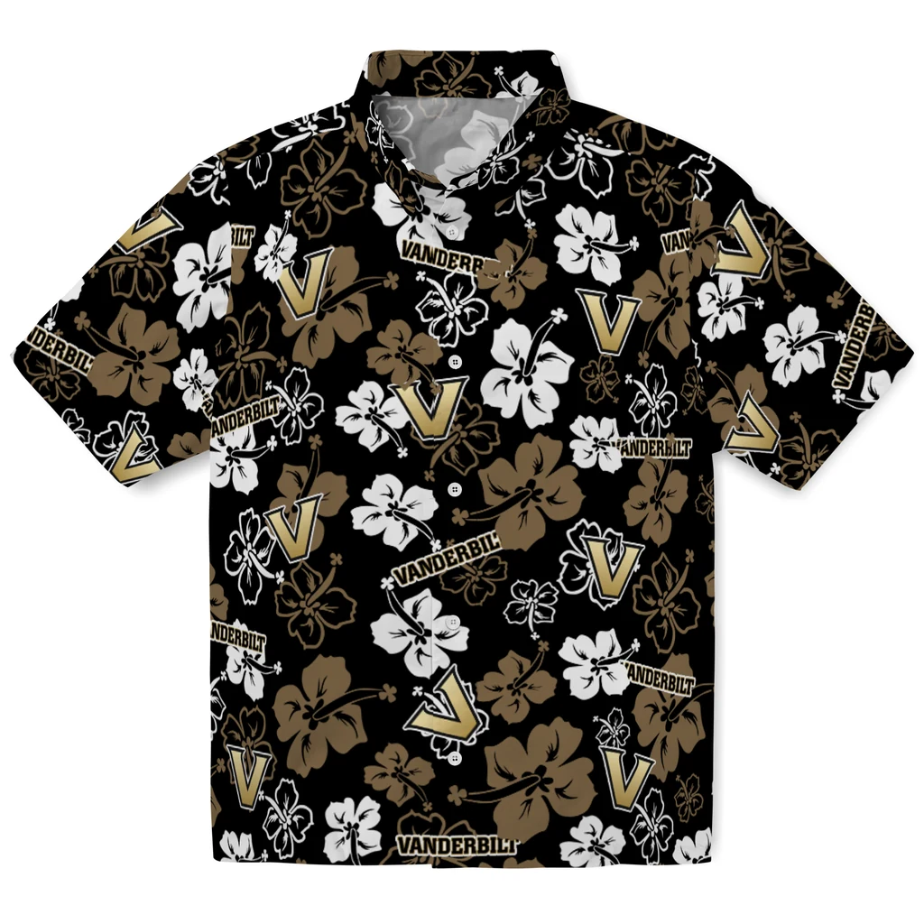 Vanderbilt Commodores Hawaiian Shirt - Hibiscus Flower Design vanderbilt commodores hibiscus bloom black hawaiian shirts best selling