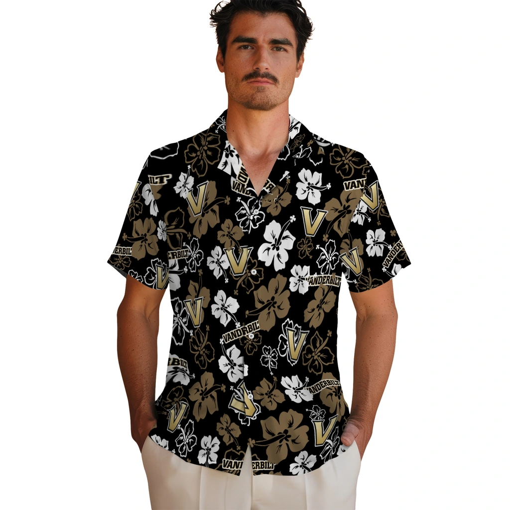 Vanderbilt Commodores Hawaiian Shirt - Hibiscus Flower Design vanderbilt commodores hibiscus bloom black hawaiian shirts fashion forward