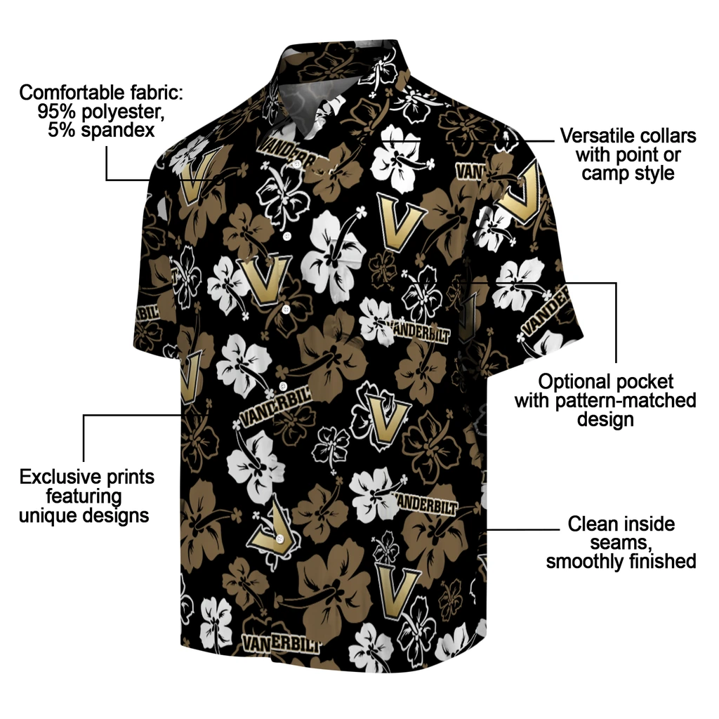 Vanderbilt Commodores Hawaiian Shirt - Hibiscus Flower Design vanderbilt commodores hibiscus bloom black hawaiian shirts new arrival