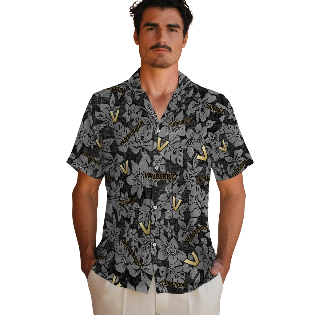 Vanderbilt Commodores Hawaiian Shirt - Hibiscus Oasis vanderbilt commodores hibiscus oasis black hawaiian shirts fashion forward