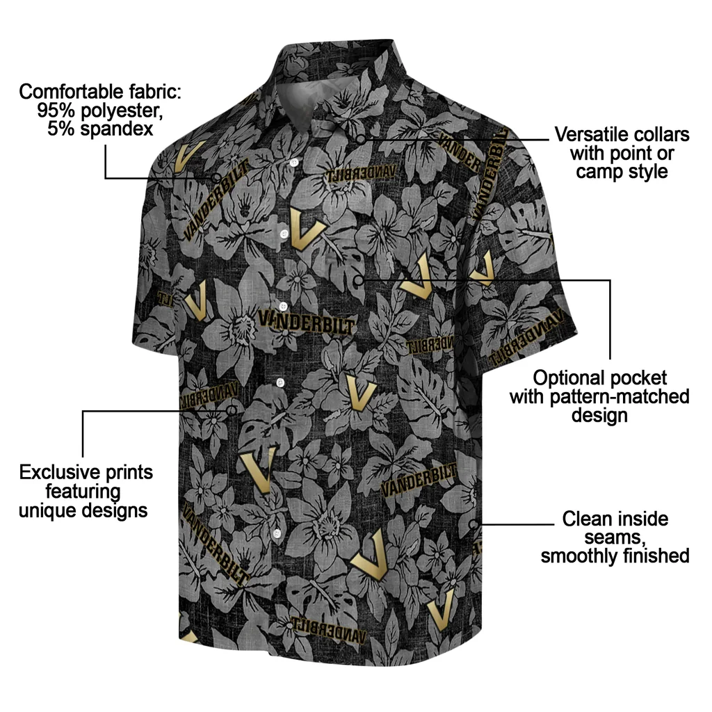 Vanderbilt Commodores Hawaiian Shirt - Hibiscus Oasis vanderbilt commodores hibiscus oasis black hawaiian shirts new arrival