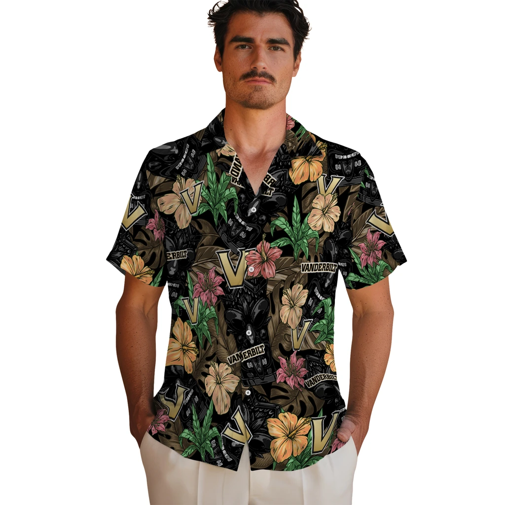 Vanderbilt Commodores Hawaiian Shirt - Hibiscus Tiki Jungle vanderbilt commodores tiki jungle black hawaiian shirts fashion forward