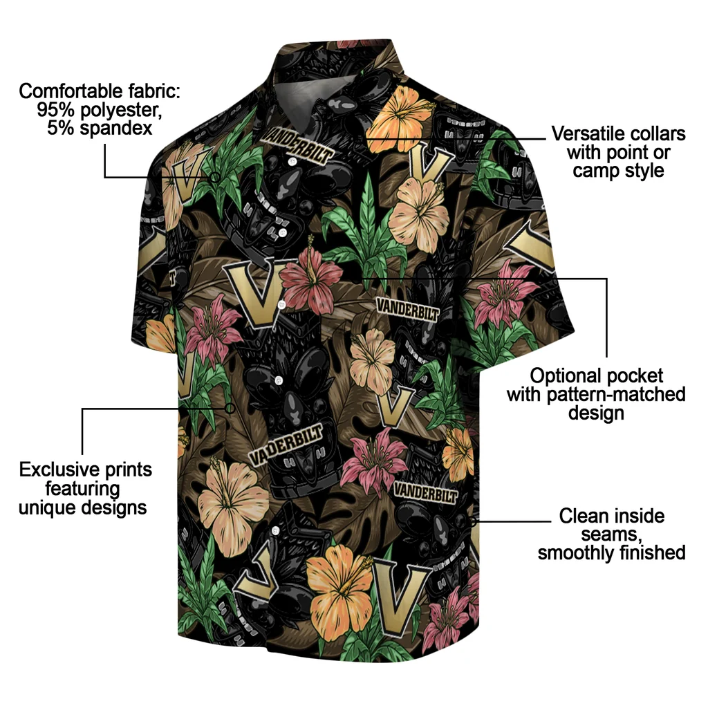 Vanderbilt Commodores Hawaiian Shirt - Hibiscus Tiki Jungle vanderbilt commodores tiki jungle black hawaiian shirts new arrival