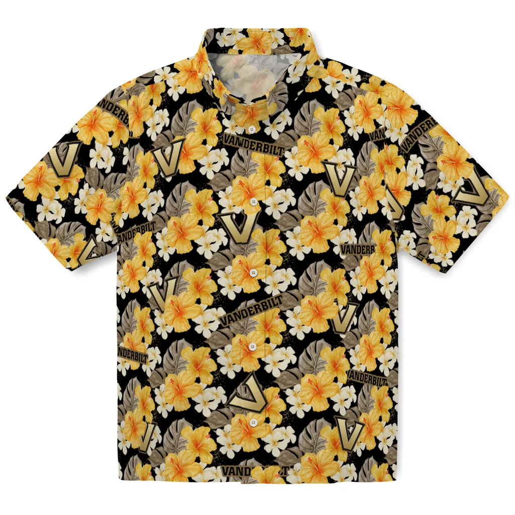 Vanderbilt Commodores Hawaiian Shirt - Hibiscus Tropics vanderbilt commodores hibiscus tropics black yellow hawaiian shirts best selling