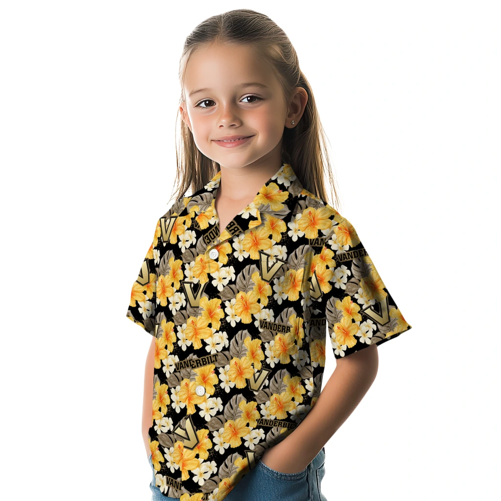 Vanderbilt Commodores Hawaiian Shirt - Hibiscus Tropics vanderbilt commodores hibiscus tropics black yellow hawaiian shirts premium grade