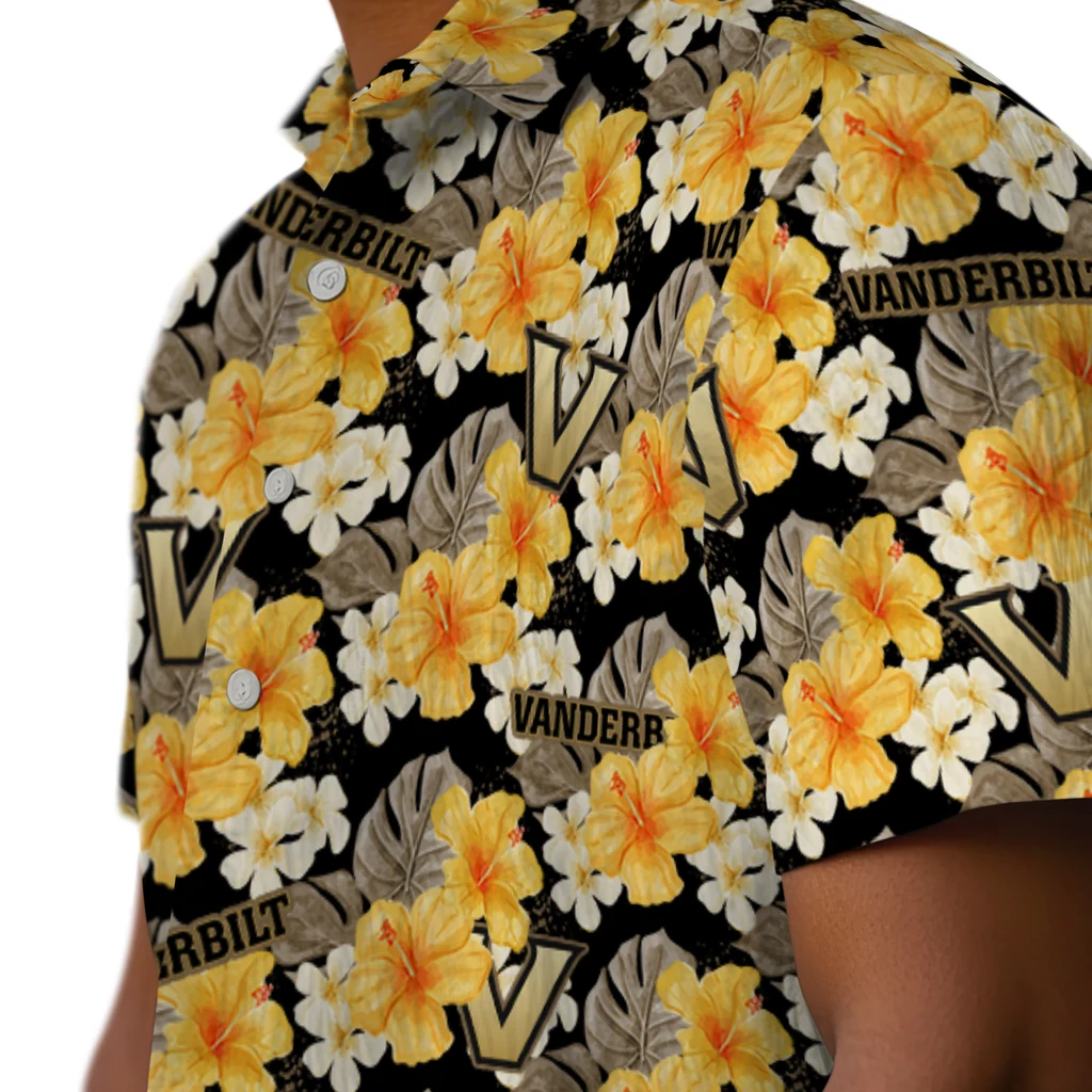 Vanderbilt Commodores Hawaiian Shirt - Hibiscus Tropics vanderbilt commodores hibiscus tropics black yellow hawaiian shirts trendy
