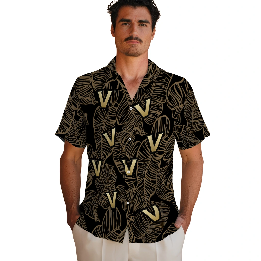 Vanderbilt Commodores Hawaiian Shirt - Leaf Outline vanderbilt commodores leaf outline black hawaiian shirts fashion forward
