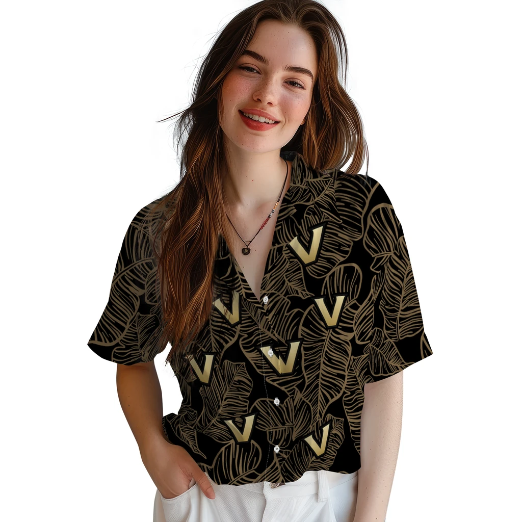 Vanderbilt Commodores Hawaiian Shirt - Leaf Outline vanderbilt commodores leaf outline black hawaiian shirts latest model