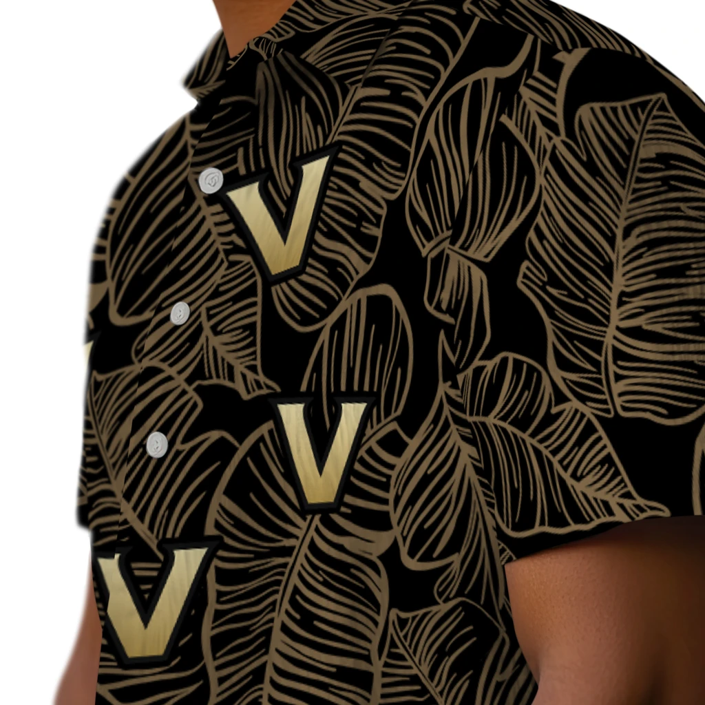 Vanderbilt Commodores Hawaiian Shirt - Leaf Outline vanderbilt commodores leaf outline black hawaiian shirts trendy