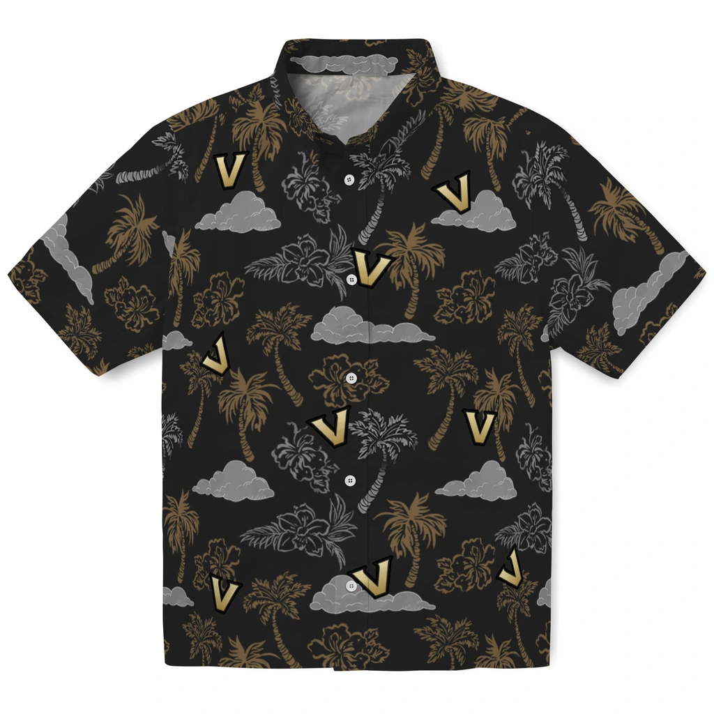 Vanderbilt Commodores Hawaiian Shirt - Palm And Clouds vanderbilt commodores palm and clouds black hawaiian shirts best selling