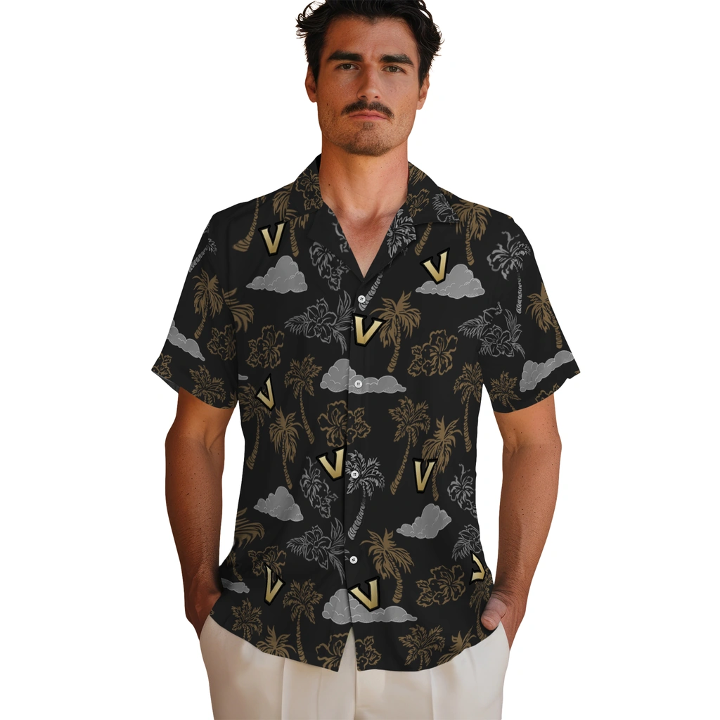 Vanderbilt Commodores Hawaiian Shirt - Palm And Clouds vanderbilt commodores palm and clouds black hawaiian shirts fashion forward