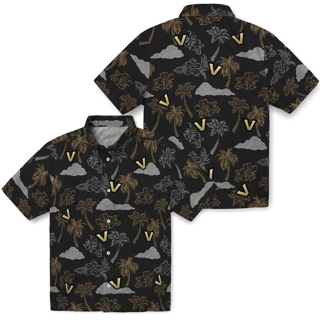 Vanderbilt Commodores Hawaiian Shirt - Palm And Clouds vanderbilt commodores palm and clouds black hawaiian shirts high quality