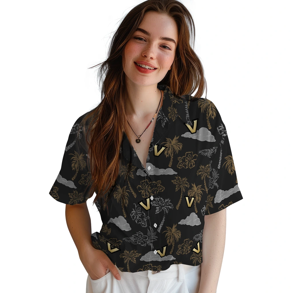 Vanderbilt Commodores Hawaiian Shirt - Palm And Clouds vanderbilt commodores palm and clouds black hawaiian shirts latest model