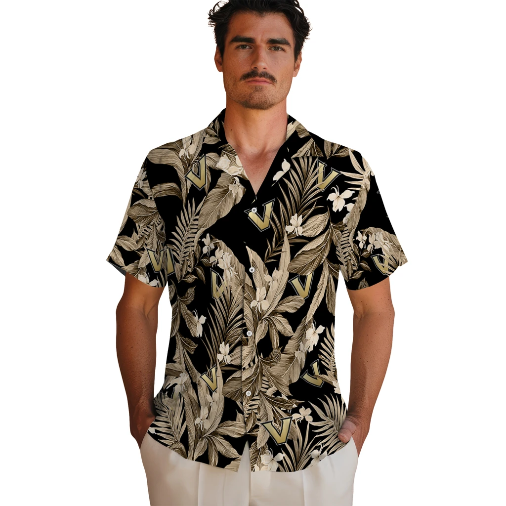 Vanderbilt Commodores Hawaiian Shirt - Palm Leaves vanderbilt commodores palm leaves black hawaiian shirts fashion forward