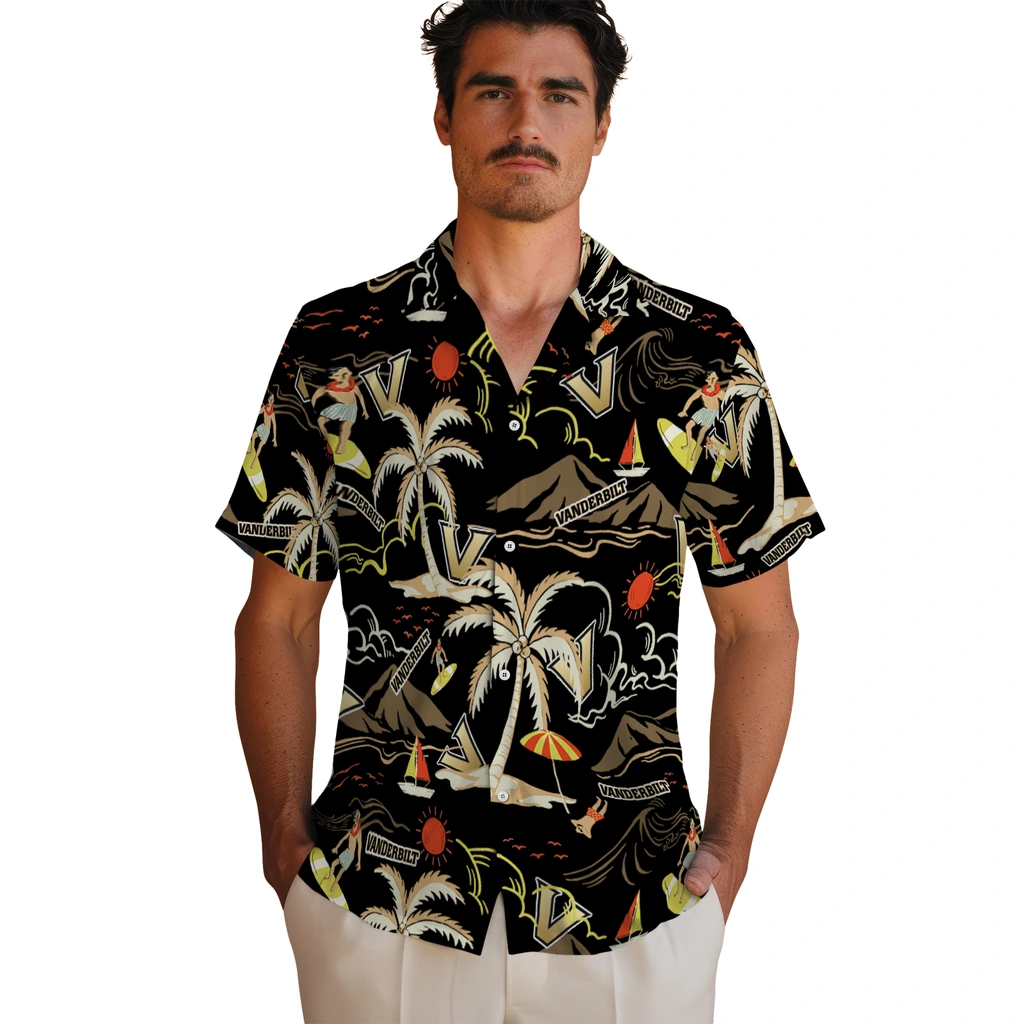 Vanderbilt Commodores Hawaiian Shirt - Palm Tree Island vanderbilt commodores palm tree island black hawaiian shirts fashion forward