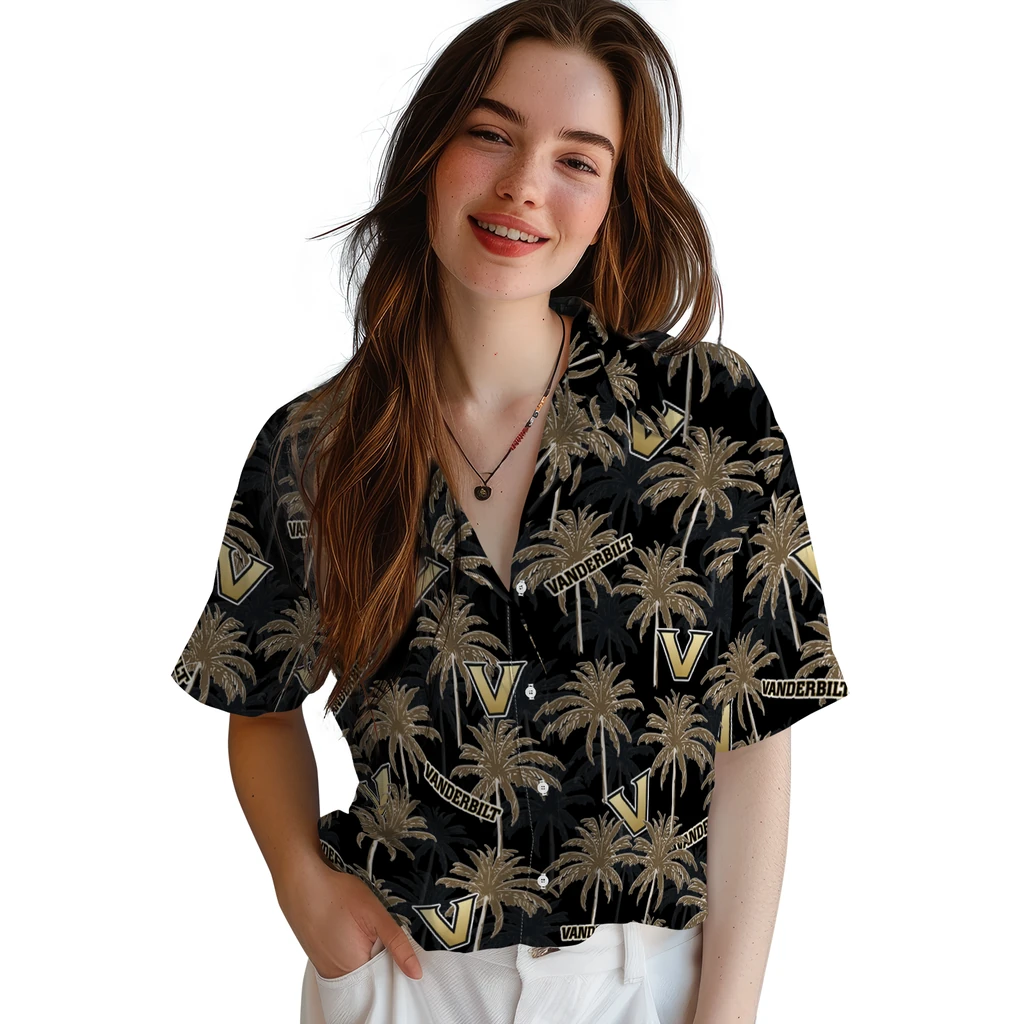 Vanderbilt Commodores Hawaiian Shirt - Palm Tree Motif vanderbilt commodores palm grove black hawaiian shirts latest model