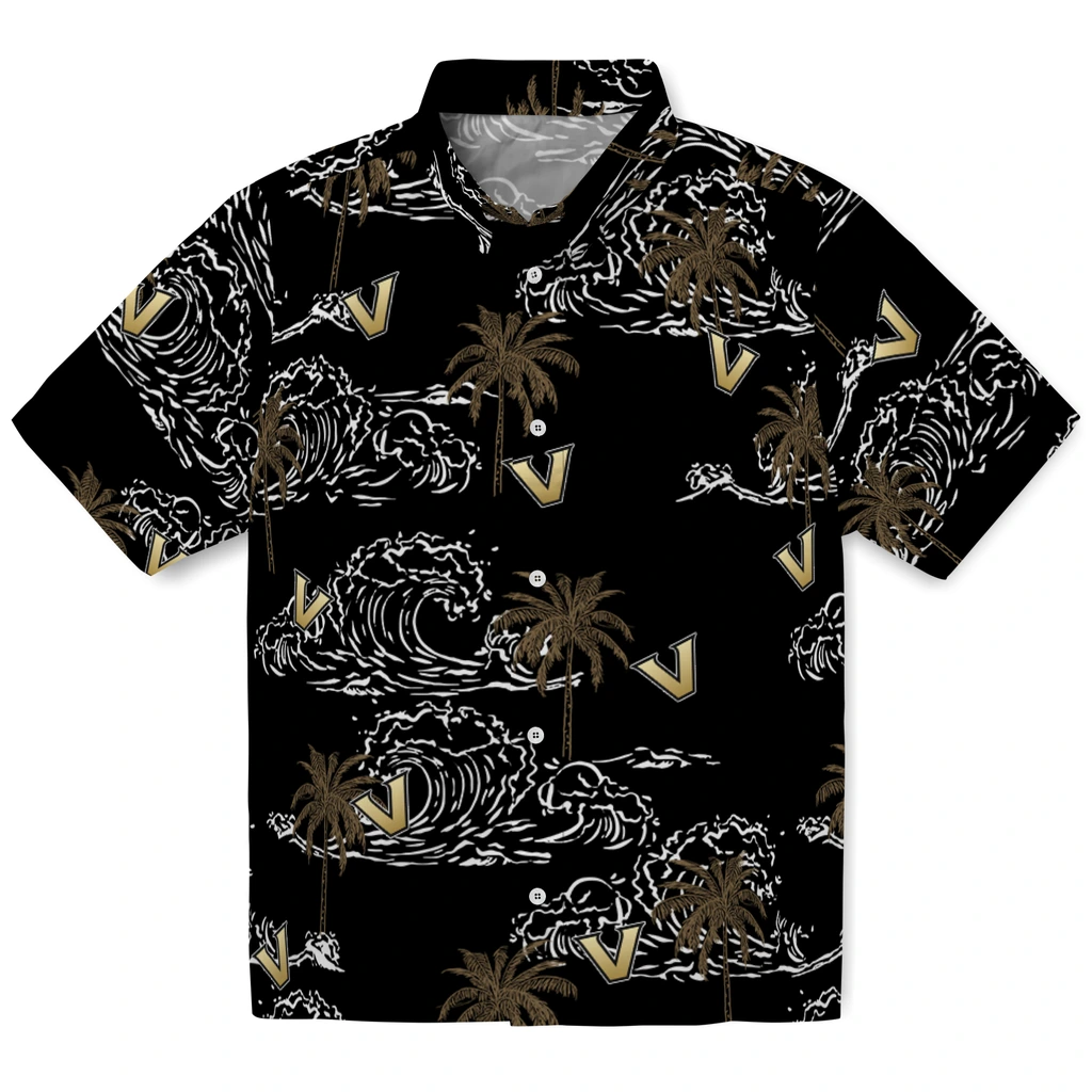 Vanderbilt Commodores Hawaiian Shirt - Wave Palm vanderbilt commodores wave palm black hawaiian shirts best selling