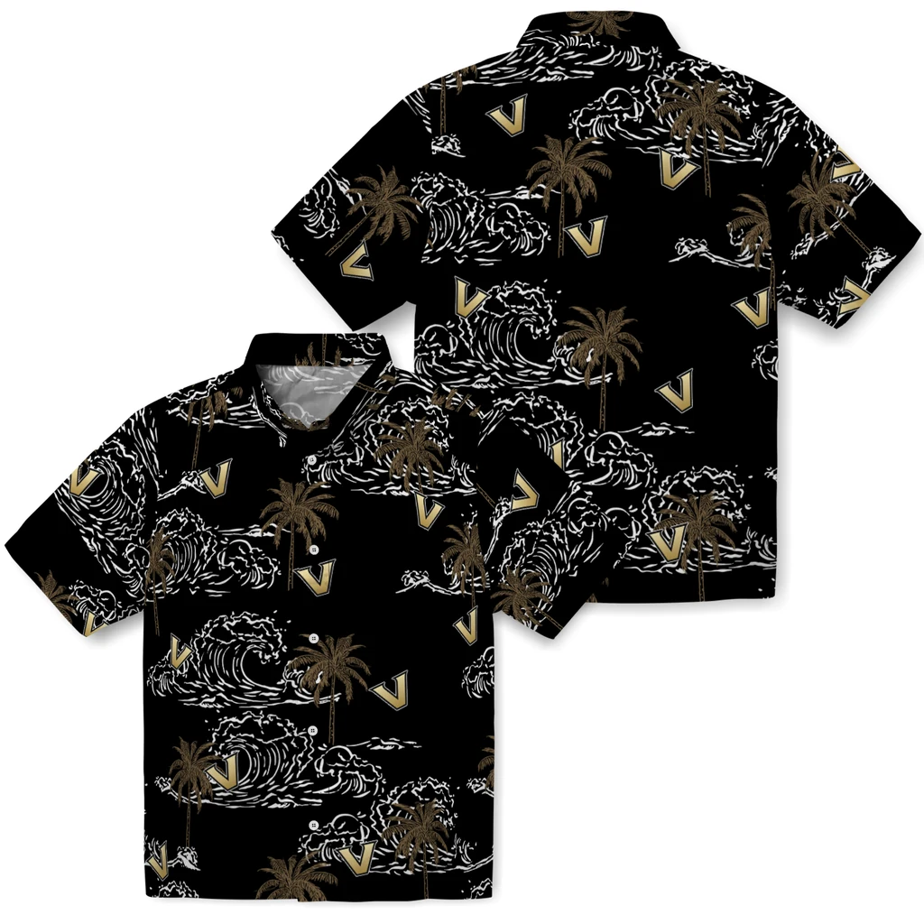 Vanderbilt Commodores Hawaiian Shirt - Wave Palm vanderbilt commodores wave palm black hawaiian shirts high quality