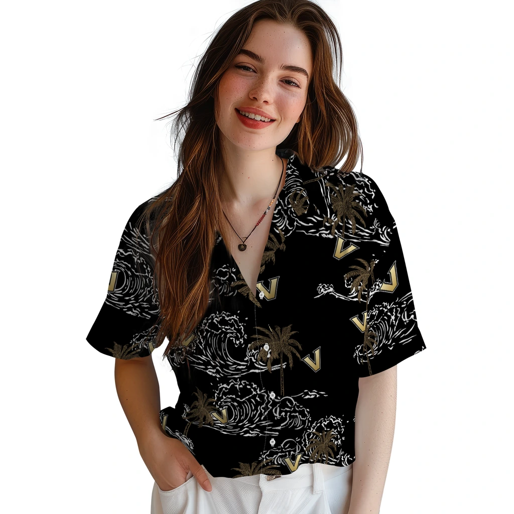 Vanderbilt Commodores Hawaiian Shirt - Wave Palm vanderbilt commodores wave palm black hawaiian shirts latest model