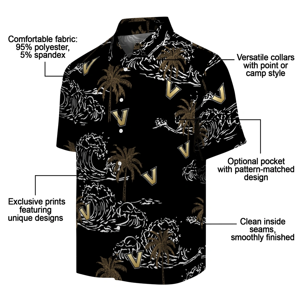 Vanderbilt Commodores Hawaiian Shirt - Wave Palm vanderbilt commodores wave palm black hawaiian shirts new arrival