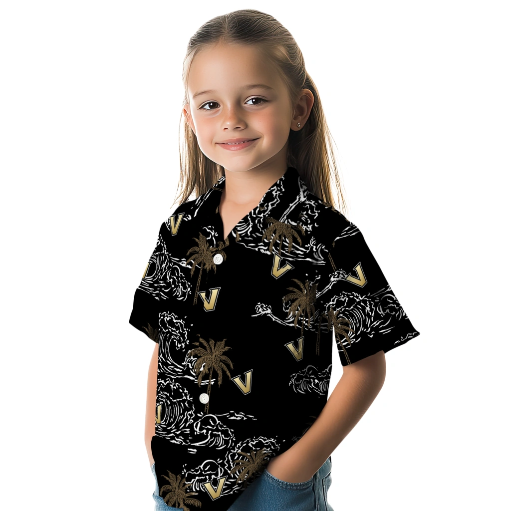 Vanderbilt Commodores Hawaiian Shirt - Wave Palm vanderbilt commodores wave palm black hawaiian shirts premium grade