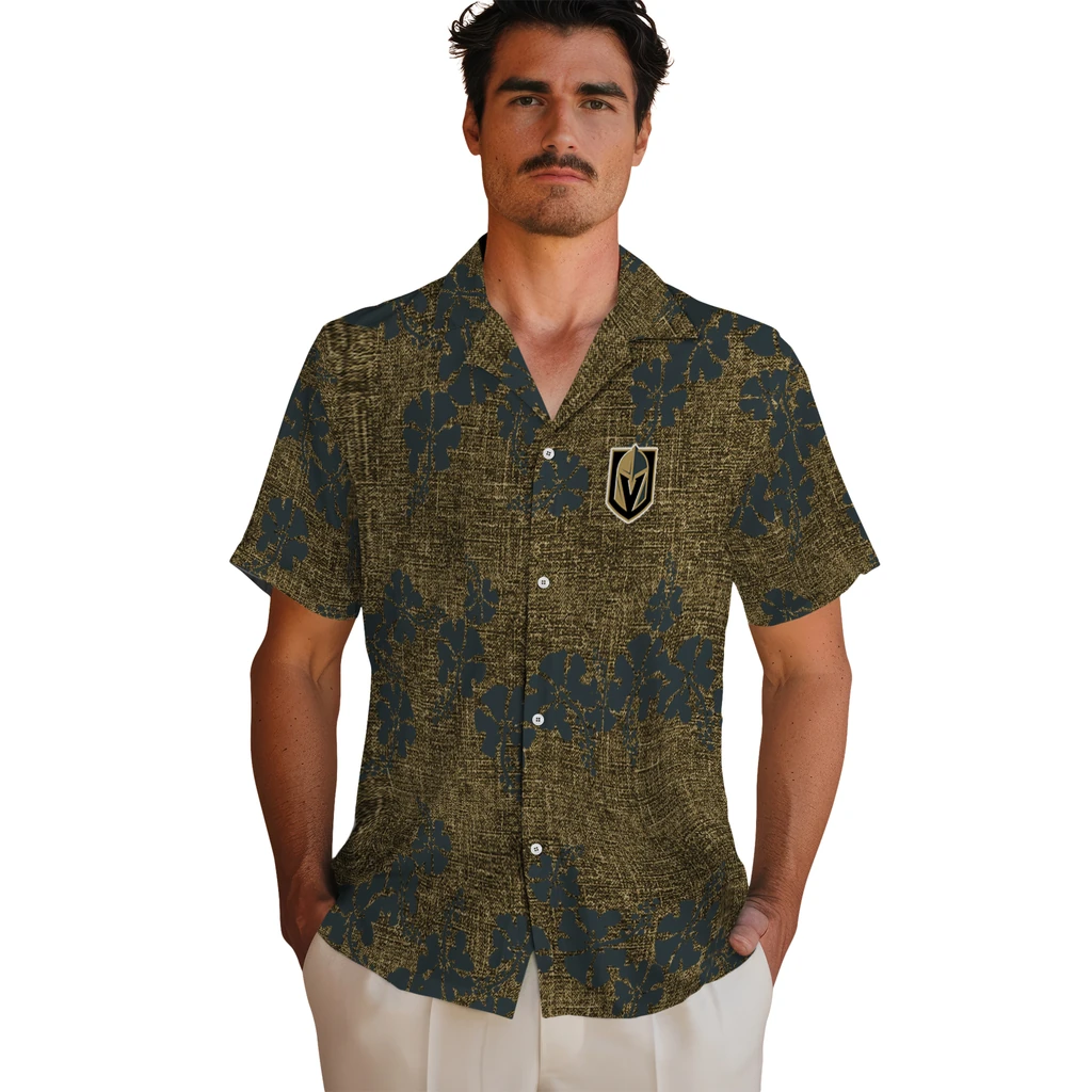 Vegas Golden Knights Hawaiian Shirt - 50th State Flower vegas golden knights hibiscus petals tan hawaiian shirts fashion forward