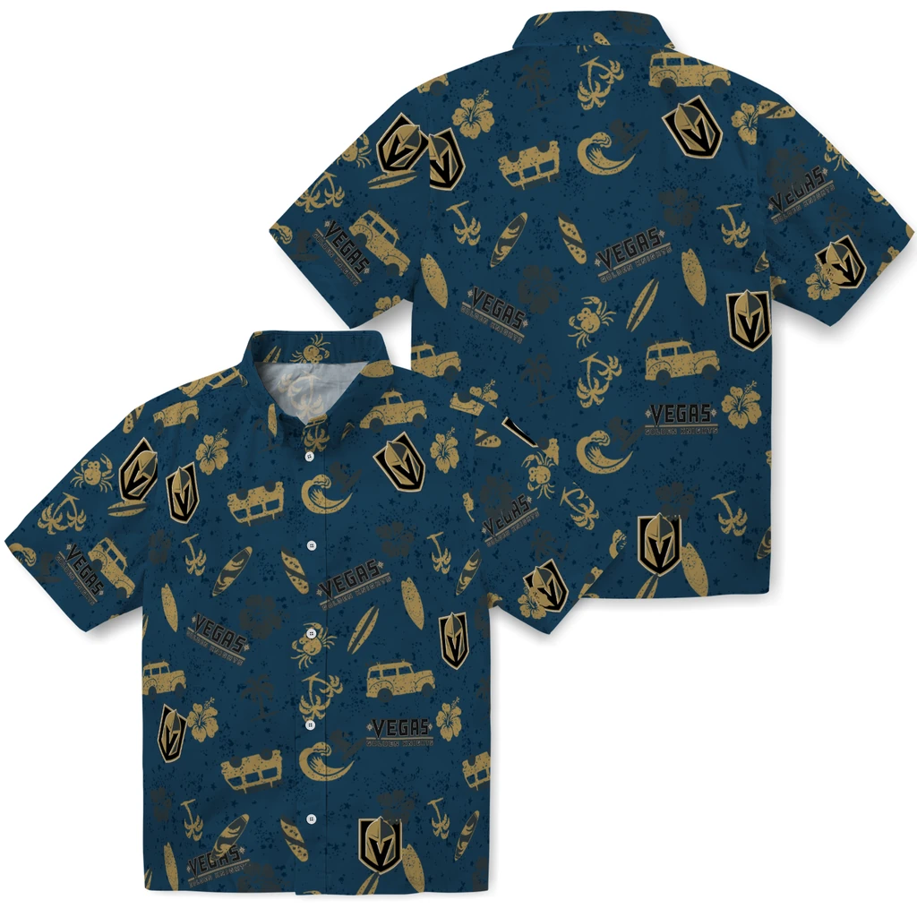 Vegas Golden Knights Hawaiian Shirt - Beach Vibe vegas golden knights beach vibe navy hawaiian shirts high quality