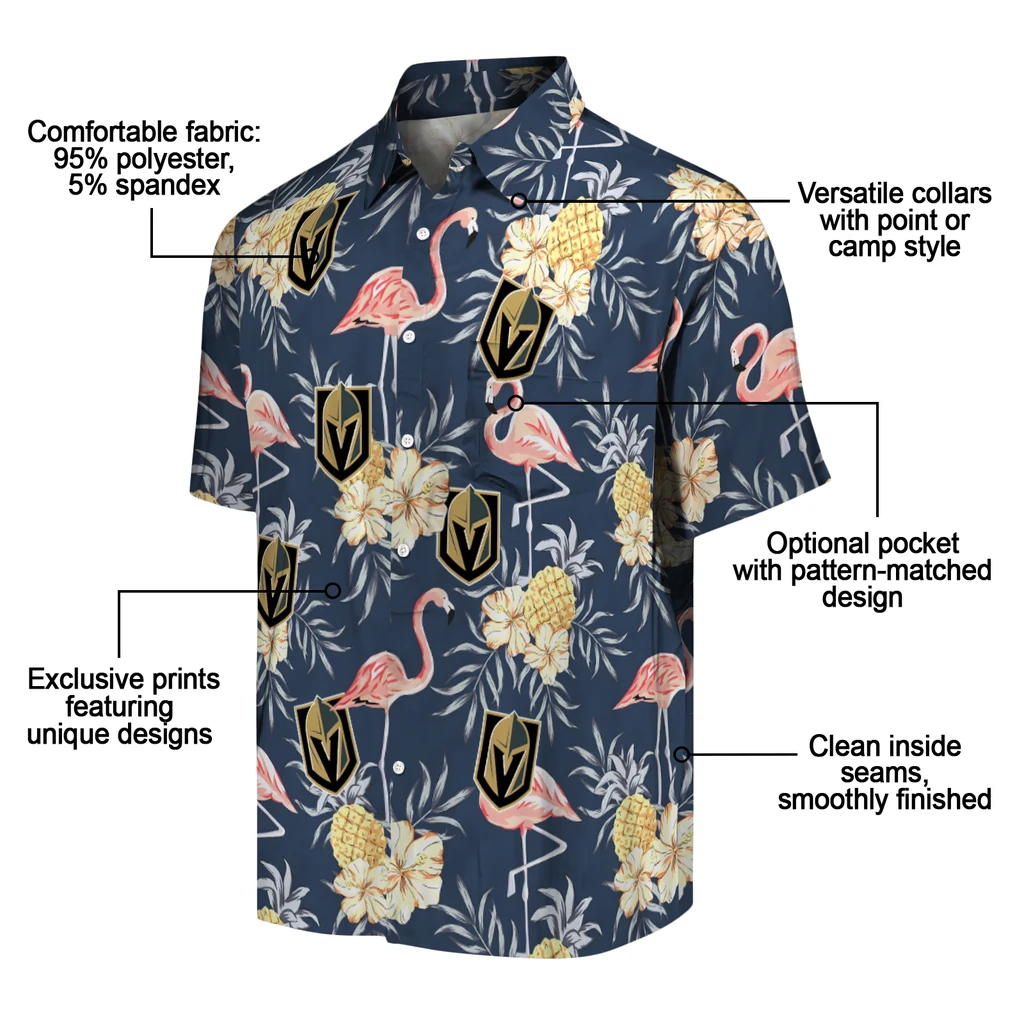 Vegas Golden Knights Hawaiian Shirt - Flamingo Hibiscus vegas golden knights flamingo hibiscus navy hawaiian shirts new arrival