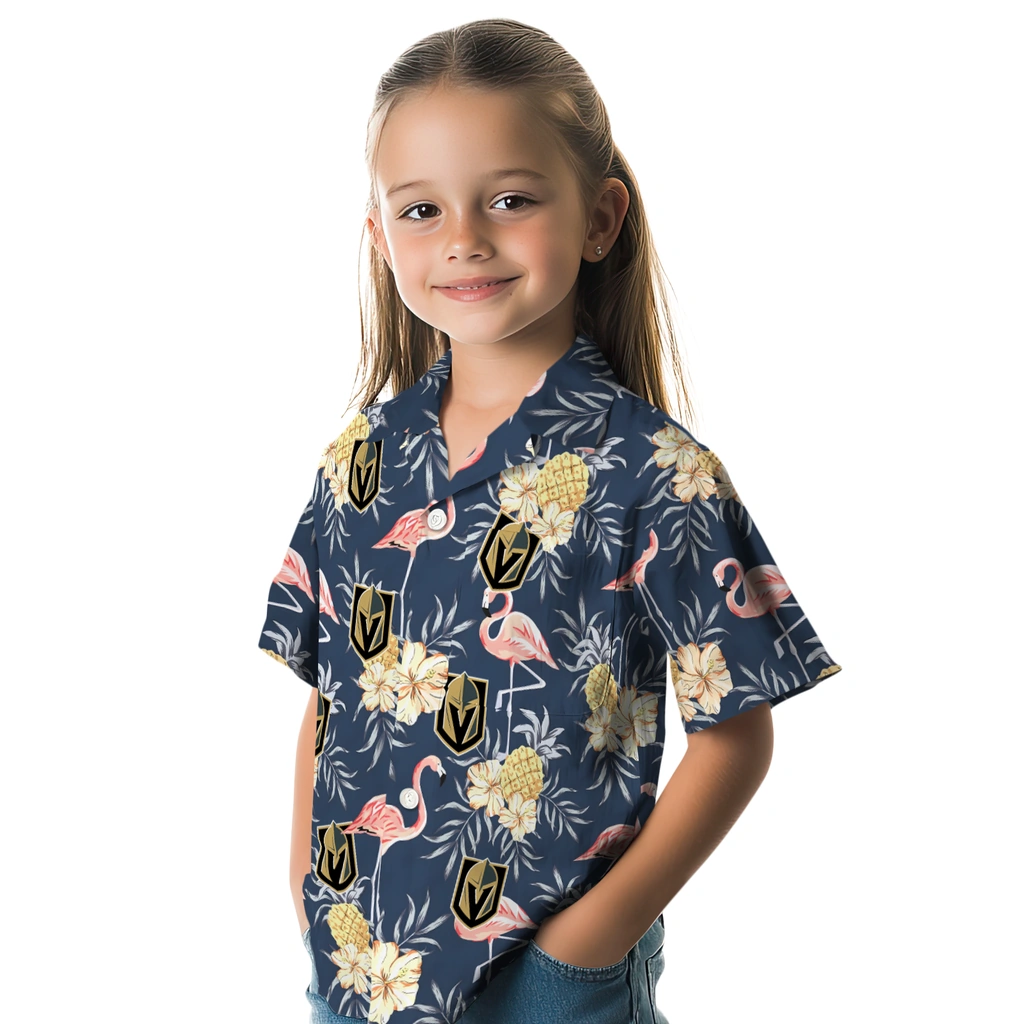 Vegas Golden Knights Hawaiian Shirt - Flamingo Hibiscus vegas golden knights flamingo hibiscus navy hawaiian shirts premium grade